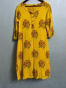 Mustard Floral Cotton Kurti