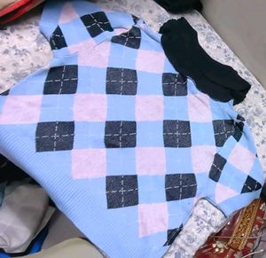 Corset Baby Pink And Purple Argyle Knit Polo Top