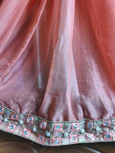 Peach Coloured Embroidery Design Saree