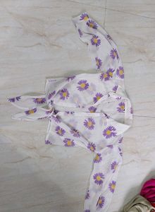 White Wrap Shirt With Purple Lavender Flower Print