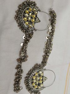 Silver Crystal Ear Ring with Chain