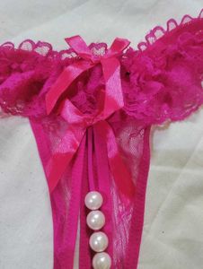 Pink Ruffle Thong with Pearls