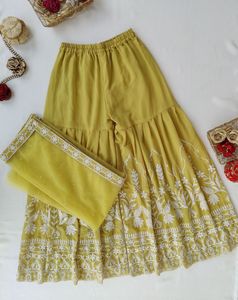 KTT Mustard Yellow Heavily Embroidered Peplum Shar