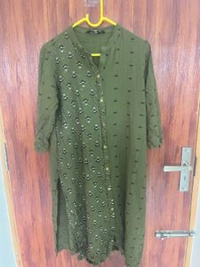Olive Green Printed Kurti