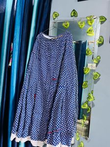 Elegant Indigo Printed Flared Skirt