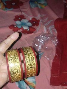 Red &amp; Gold Bangles, party wear sakha