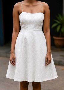 Elegant White Floral Jacquard Fit & Flare Dress