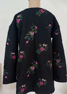 Kazo Floral Embroidered Black Coat