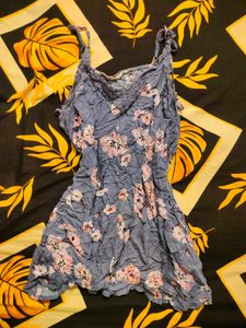 Blue Floral Crochet Trim Cami Top
