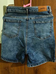 Distressed Denim Jean Shorts (Women Blue High-Rise
