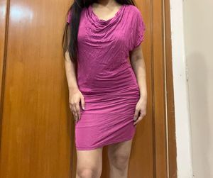 Pink Cowl Neck Sheer  Mini Dress