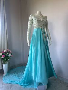 Heavy beaded blue flowy gown