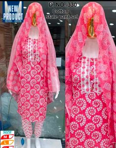 Pure Jaipuri Cotton Kurti Pant Dupatta Set