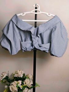 Striped Off-Shoulder Crop Top