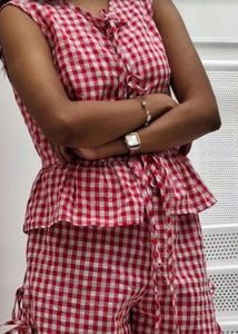 Cherry Gingham Bow set playsuit