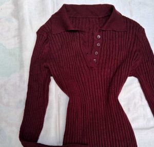 Printerest Burgundy Ribbed Knit Top