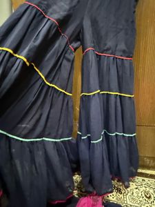 Navy Blue Frill Sharara Suit Set