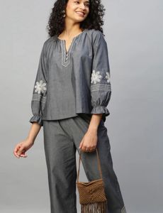 Charcoal Chambray Embroidered TunicTor