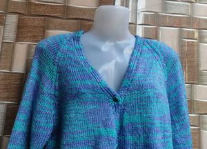 Blue Knit Cardigan Sweater