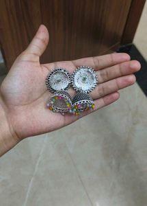 Oxidized Jhumka Earrings with Colorful Beads