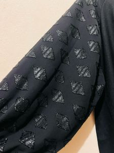Elegant Black Abaya with Embellished Sleeves