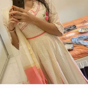 Cotton Paplam Kurti With Gahrara And Dupatta