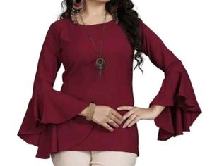 Formal Flared Sleeve Solid Women Maroon Top