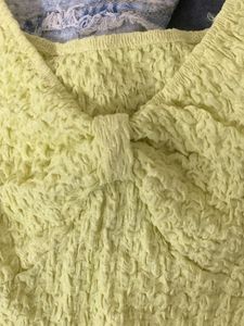 Yellow Smocked Tie-Front Crop Top