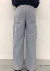 Grey Wide Leg Cargo Pants