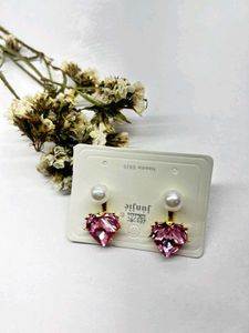 Pink Heart Gem with Pearl Tops