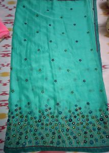 Flower Embroidery Green Saree