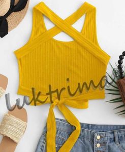 Mustard Backless Back Cross Top