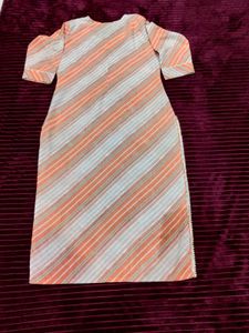 Orange Grey Kurta Set With Pant &amp; Dupatta