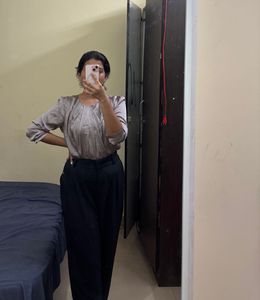 Elegant Greyish Silver Satin Top