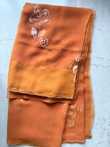 Unused Orange Floral Saree