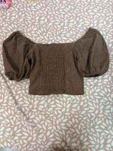 Brown Puff Sleeve Top