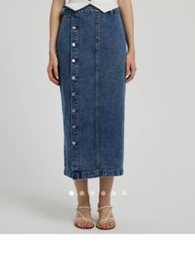 Denim Button-Down Midi Skirt