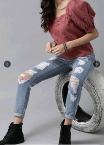 women mauve cotton schiffli embroidered top