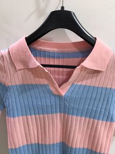 Polo Shirt Top For Women In Sky Blue And Baby Pink Colour