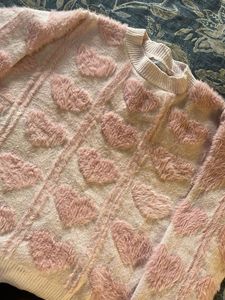 Y2k Pink Heart Pullover Sweater