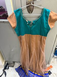 Embroidered Teal &amp; Sheer Dress