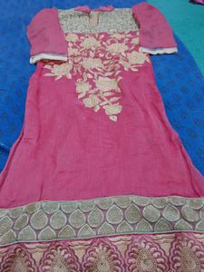 Pink Embroidered suit with bottom and dupatta