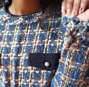 Blue Plaid Tweed Top