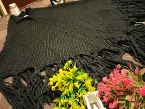 Black Fringe Knit Poncho