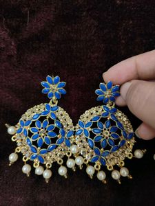 Blue &amp; Gold Jhumka Earrings