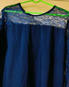 Navy blue kurtha with net sleeves