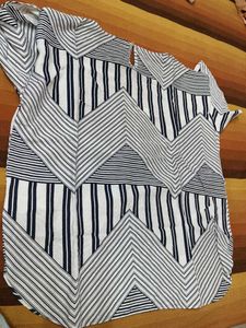 Women White Blue Rayon Printed Casual Top