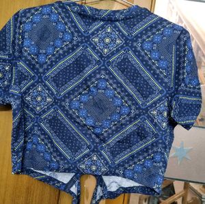 Patterned Tie-Front Crop Top