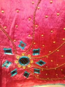 Pink Mirror Work Saree With Unstitched Blouse