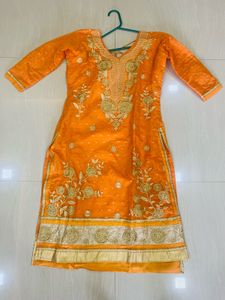 Orange Embroidered Kurta Set
